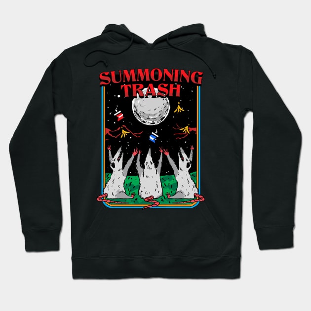 Three Opossums howling at the moon Summoning Trash funny Possum retro artwork Hoodie by A Comic Wizard